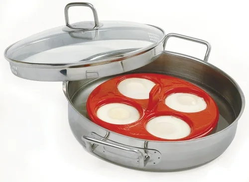 Vista 4 de Norpro Silicón 4 Huevos Escalfador, Rojo