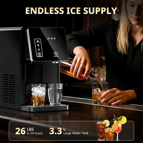 Vista 2 de Cowsar 2-in-1 Countertop Ice Maker Machine with Water Dispenser, Black