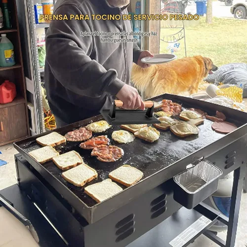 Vista 9 de BBQ Accessories - Cubierta redonda de acero inoxidable de 12 pulgadas, cúpula de fusión de queso, kit de prensa rectangular de hierro fundido