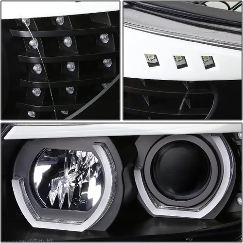 Vista 5 de DNA MOTORING HL-3D-E9005-BK - Faros delanteros negros con anillo de halo 3D, haz alto y bajo, con señales de giro ámbar, compatibles con BMW 323i