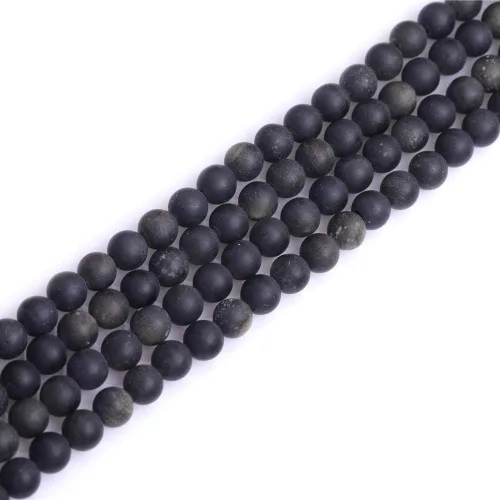 Vista 37 de Cuentas espaciadoras redondas de ágata negra esmerilada mate mate de 0.157 in para fabricación de joyas de 15 pulgadas