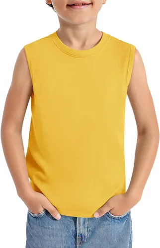 Vista 11 de Haloumoning Camisetas deportivas sin mangas con cuello redondo para niños de 5 a 14 años Albaricoque