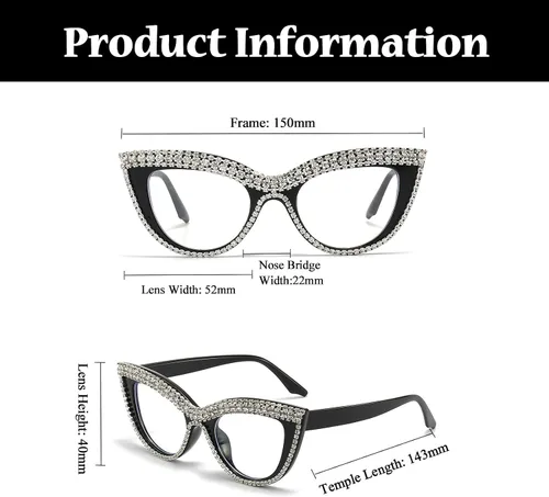 Vista 3 de LJCZKA Rhinestone Cat Eye Glasses Women Vintage Anti Eyestrain Blue Light Blocking Computer Glasses Diamond Eyewear