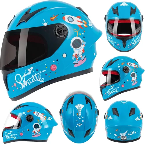 Vista 2 de Casco de motocicleta para niños, casco de cara completa para jóvenes, casco ligero aprobado por DOT para motocross, ATV, todoterreno, cascos