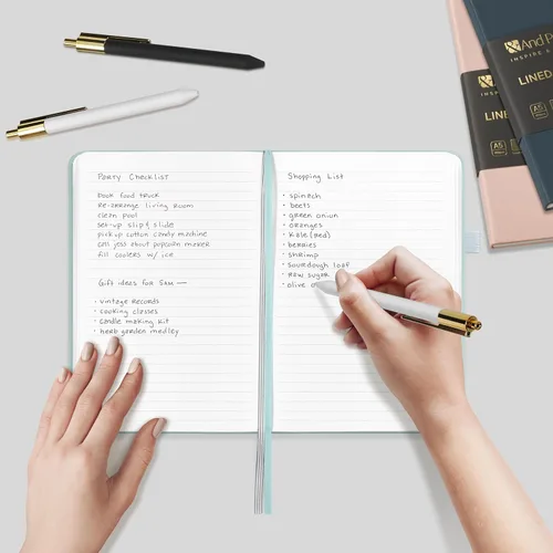 Vista 7 de &And Per Se Juego de diario y bolígrafo forrados (3 paquetes), cuaderno de tapa dura de cuero A5 con bolígrafo y juego de papelería, 160 páginas