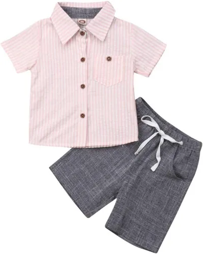 Vista 32 de Conjunto de camisa de manga corta con botones y pantalones cortos casuales con diseño de flamingo, para bebés y niños de 1 a 6 años, atuendos