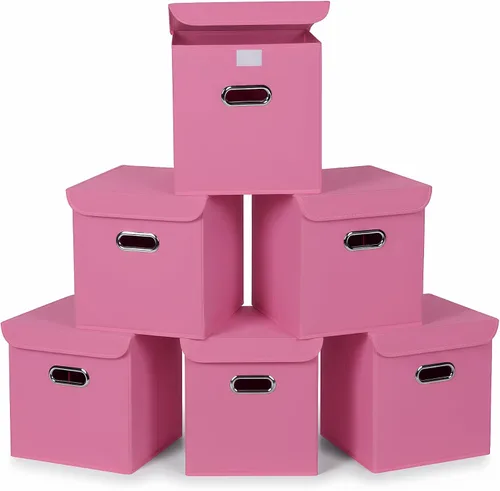 Vista 26 de Organizadores de Armario Contenedores de Almacenamiento de Tela Con Tapas Organizador de Cubo de Almacenamiento Plegable Cesta Con Asas, Cajas