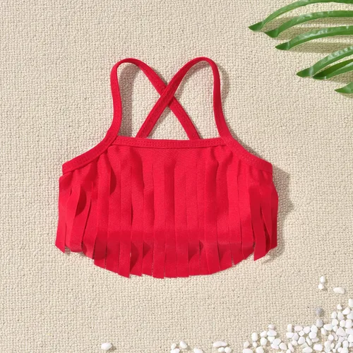 Vista 4 de Traje de baño de dos piezas con borlas, traje de baño de verano para niñas pequeñas