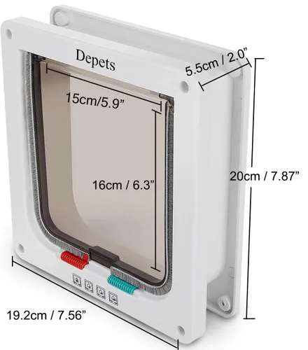 Vista 3 de Depets Puerta mediana con solapa para gatos con cerradura de 4 vías (tamaño exterior 7.5 x 7.8 pulgadas), kit magnético para puerta de mascotas