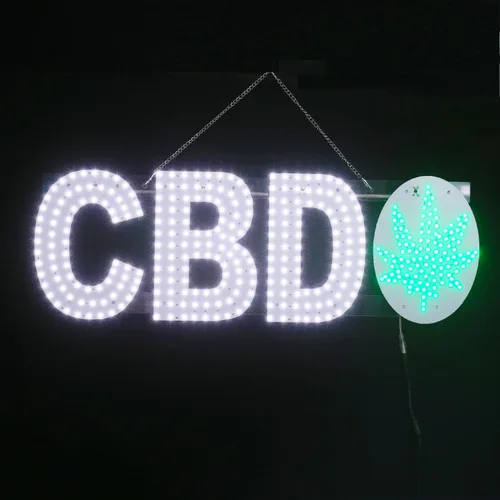 Vista 8 de Letreros LED grandes de Delta 8 de 30"x10" para negocios, diseño único súper brillante Letrero Delta 8 con instalación colgante, Letrero Delta 8