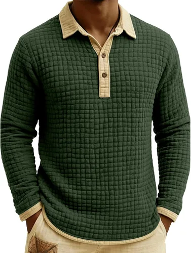 Vista 17 de Polo de punto para hombre, manga larga, ligero, informal, con cuello