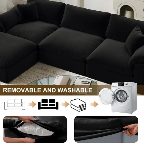 Vista 6 de Sofá modular modular con asiento profundo extra cómodo, sofás modernos negros para sala de estar, apartamento, oficina, espacio pequeño