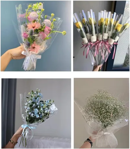 Vista 3 de NatureMan 50 hojas de papel de regalo de flores de celofán transparente, impermeable, para cestas de regalo de flores (transparente)