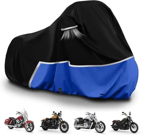 Vista 17 de Cubierta impermeable para motocicletas de repuesto para modelos Harley Davidson Cruiser, tela Oxford 420D Softail, Dyna, Iron 883, Fat Boy 114