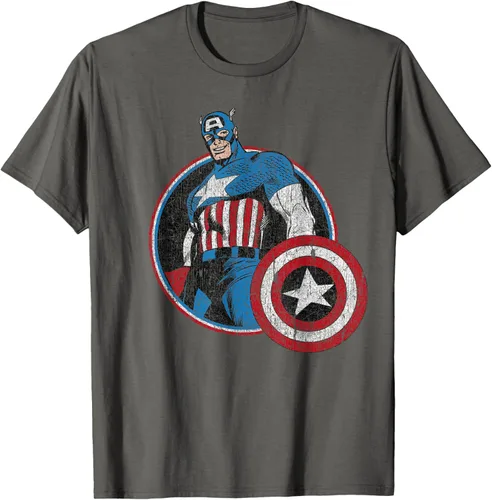 Vista 44 de Marvel Avengers Vintage Capitán América Comic Hero Retrato Camiseta Pequeña Negro