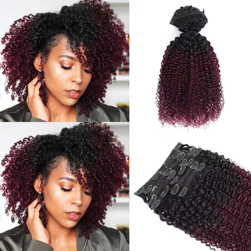 Vista 8 de Extensiones de cabello rizado con clip para mujeres afroamericanas, Urbeauty, Extensiones de cabello rizado con clip para cabello humano para chicas