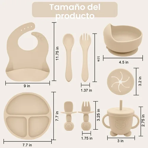 Vista 7 de Juego de Alimentación de Silicona para Bebés Suministros de Destete Dirigido por el Bebé Incluye Tazones con Ventosa y Platos Divididos, Babero