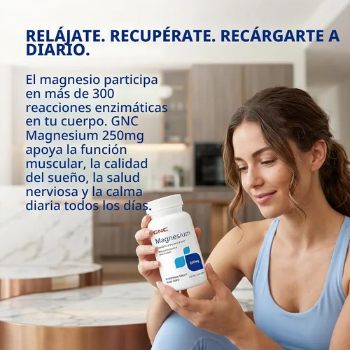 Vista 7 de GNC Magnesio 250 mg, mineral esencial, apoyo muscular, 90 tabletas