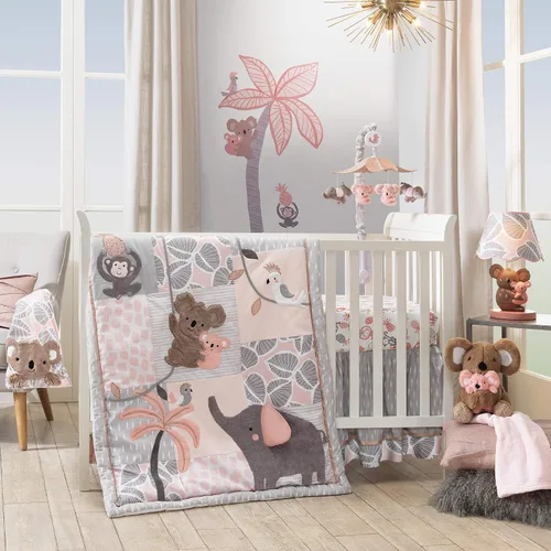 Vista 3 de Lambs & Ivy Funda para cambiador de bebé con estampado de hojas de color rosa Calypso