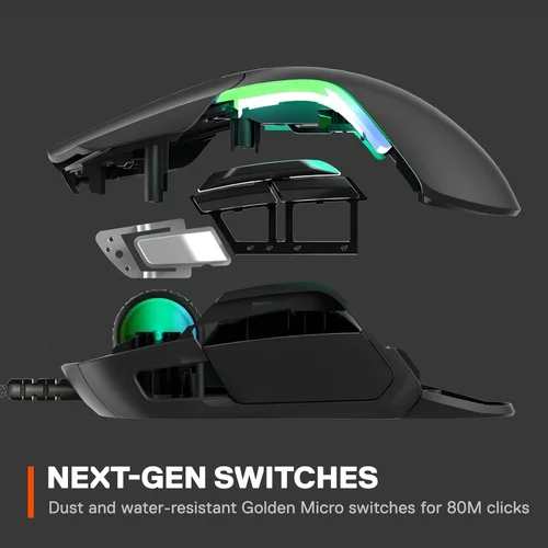 Vista 6 de SteelSeries Rival 5 mouse para videojuegos con iluminación RGB PrismSync y 9botones programables, para videojuegos FPS, MOBA, MMO y battle royale