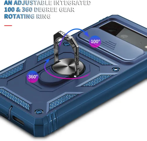 Vista 7 de Fetrim Funda para Google Pixel 6, Funda de teléfono con soporte de anillo de rotación para Google Pixel 6 - Azul