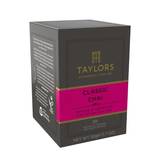 Vista 3 de Taylors of Harrogate Classic Chai, té negro, bolsas envueltas individualmente, 20 unidades (paquete de 1), especiado, aromático y cálido