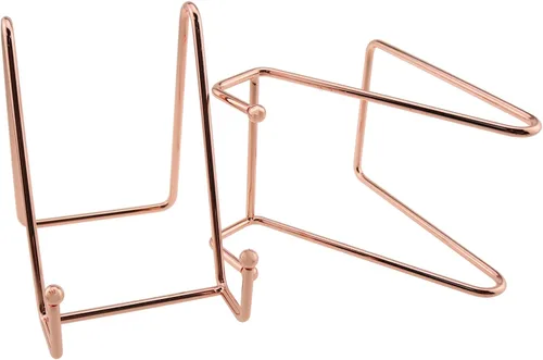 Vista 5 de heyous Soportes de placa para exhibición, 2 soportes de exhibición de oro rosa de 4.5 pulgadas para plato, soporte de marco de metal para fotos