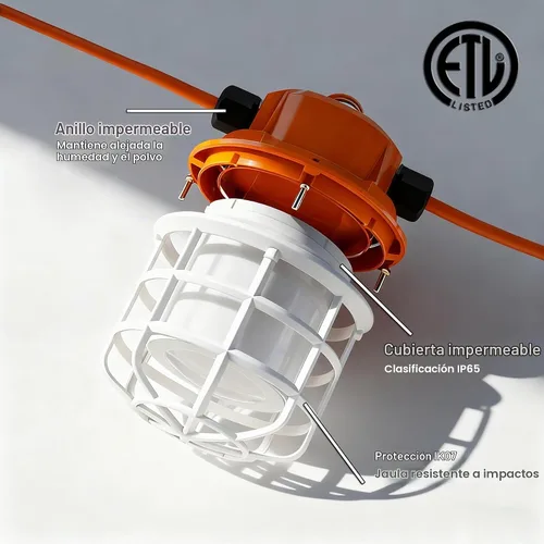 Vista 4 de NS Luces de Cadena de Construcción LED de Grado Industrial de 50 Pies Super Brillantes 5000K IP65 Enlazables para Sitios de Construcción, Trabajo
