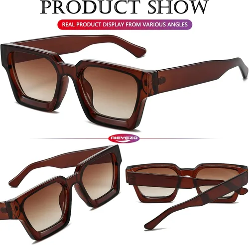 Vista 42 de AIEYEZO Gafas de sol cuadradas para mujeres y hombres, gafas de sol cuadradas con montura gruesa, estilo de diseñador simple