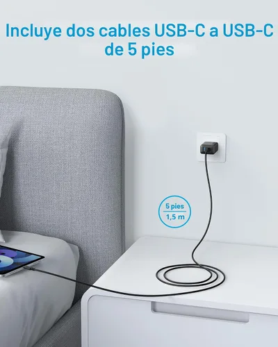 Vista 3 de Anker Cargador de teléfono, bloque de cargador USB C de 20 W, cargador tipo Negro