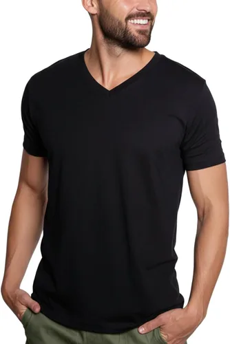 Vista 18 de Camiseta de manga corta con cuello en V para hombre, de algodón suave Sin marca - Blanco