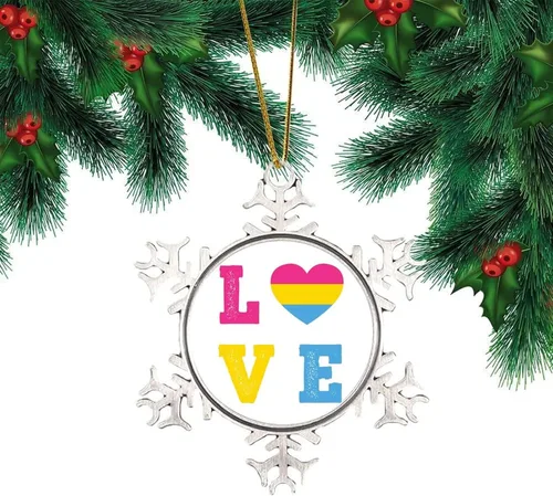 Vista 12 de Pansexual Bisexual LGBTQ Adorno de Navidad, adorno de metal con forma de copo de nieve Be Kind Kindness para árbol de Navidad, orgullo gay, LGBT