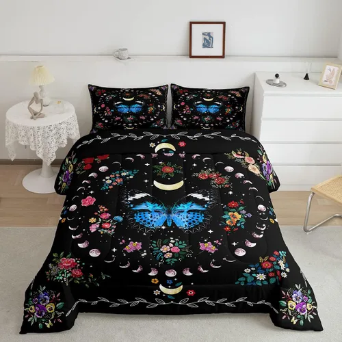 Vista 13 de Juego de edredón de champiñones para niños, tamaño individual, juego de ropa de cama romántica con sol, luna, cielo estrellado y galaxia, decoración