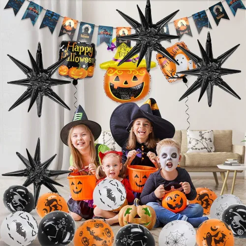 Vista 2 de Globos de aluminio con forma de estrella negra, 6 unidades, globo de explosión de estrella, globo de 22 pulgadas, globos grandes de Mylar