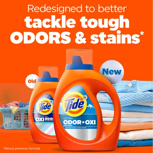 Vista 2 de Tide Ultra Odor Defense Plus Oxi - Detergente líquido para ropa, 132 onzas líquidas, 94 cargas, detergente líquido avanzado para la ropa que combate