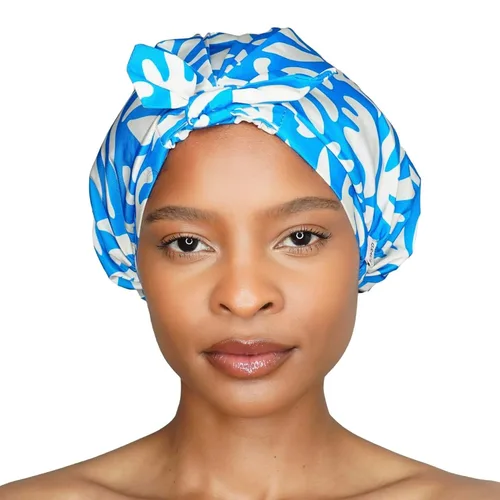 Vista 10 de GRACE & COMPANY Gorro de ducha de lujo para mujer, 100% impermeable, reutilizable, lavable y transpirable, diseño de pájaros del paraíso