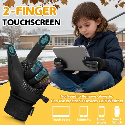 Vista 3 de Guantes cálidos de invierno para niños y niñas, para pantalla táctil, antideslizantes, para clima frío, guantes de ciclismo para deportes al aire