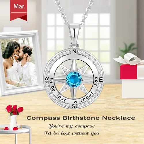 Vista 49 de Peeshow Collar para mujer, brújula, piedra natal, joyería de cumpleaños, aniversario, ideas para su novia, regalo romántico de amor en Navidad, día