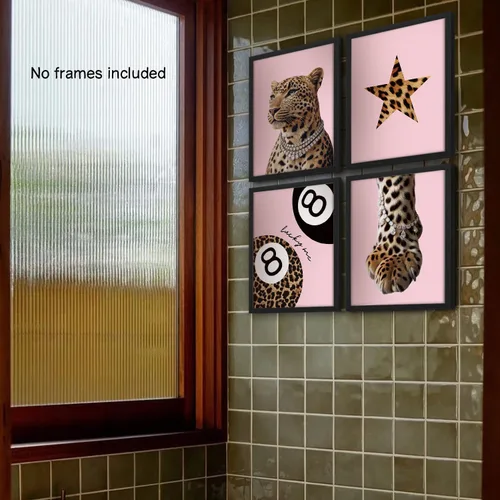 Vista 6 de NaZaUK Decoración de habitación rosa, estampado de leopardo y guepardo Y2K, póster de 8 bolas de la suerte para adolescentes, niñas, dormitorio