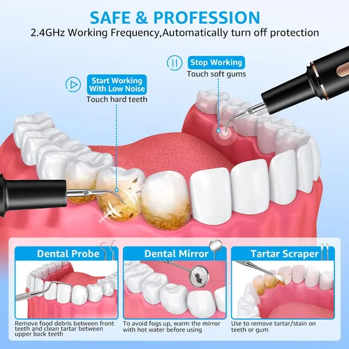 Vista 9 de Kit de limpieza de dientes, removedor de placa para dientes, herramienta portátil para quitar placa dental con LED, blasador de placa para dientes