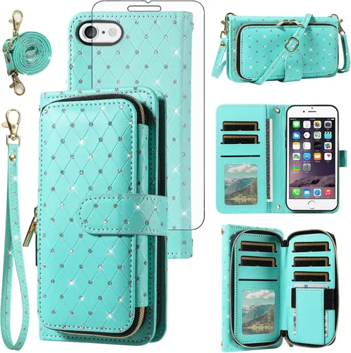 Vista 95 de Funda para teléfono iPhone 6 6S con cremallera y protector de pantalla con protector de pantalla, correa de cordón cruzado, ranura para iPhone 6 Six