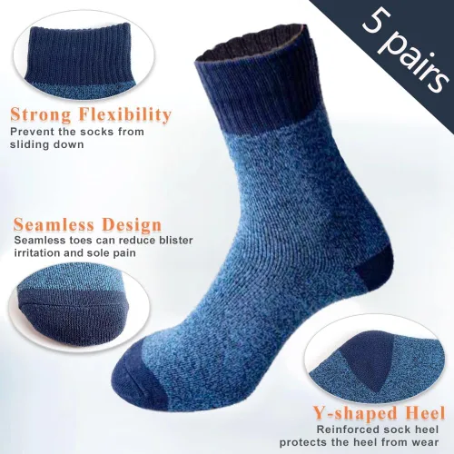 Vista 3 de MOSOTECH 5 Pairs Warm Wool Socks for Men, Size 7-12, Thick Thermal Socks Cozy Boot Socks for Winter