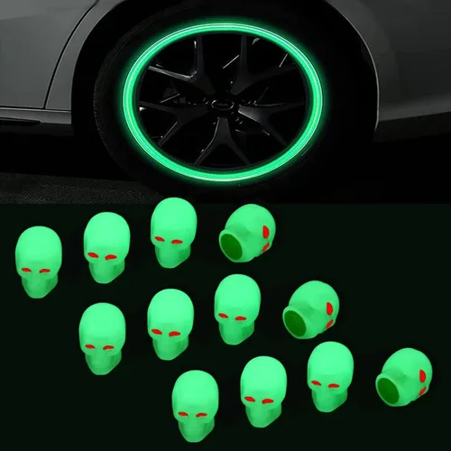 Vista 8 de 12 tapas universales fluorescentes para válvulas de neumáticos de automóvil, tapones luminosos para válvulas de neumáticos que brillan en la Azul-A