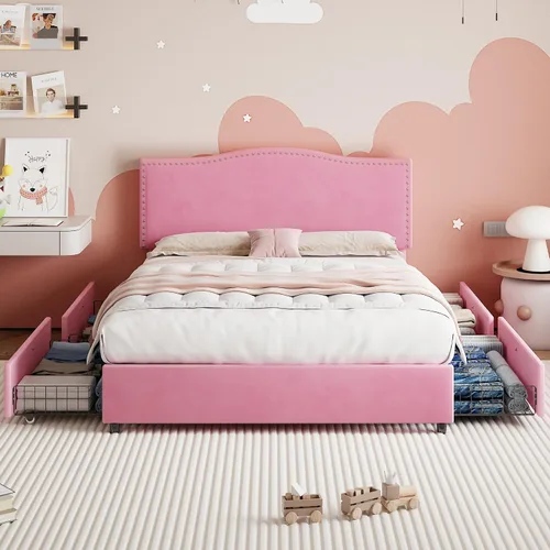 Vista 10 de VECELO Base de cama tamaño Queen, base de cama de plataforma con cabecera tapizada de altura ajustable, marcos resistentes y fuerte soporte
