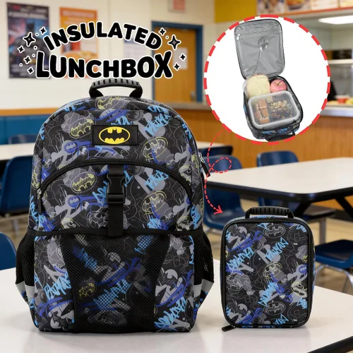 Vista 4 de Bioworld Conjunto de Mochila Premium y Kit de Almuerzo de Batman de 2 Piezas de 16" para Niños