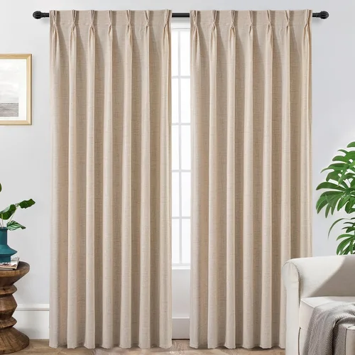 Vista 13 de DriftAway Cortinas plisadas de lino semitransparentes con textura de casa de campo sólidas y rústicas modernas para sala de estar y dormitorio, 2