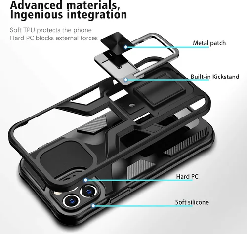 Vista 3 de Funda para iPhone 11 Pro Max anticaídas, resistente grado militar, a prueba de golpes, doble protección (TPU+PC), funda magnética sólida y duradera