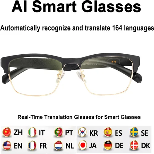 Vista 2 de Lentes inteligentes AI con traducción en tiempo real para 164 idiomas, lentes de traducción Bluetooth 5.4 para hombres y mujeres, bloqueo de luz