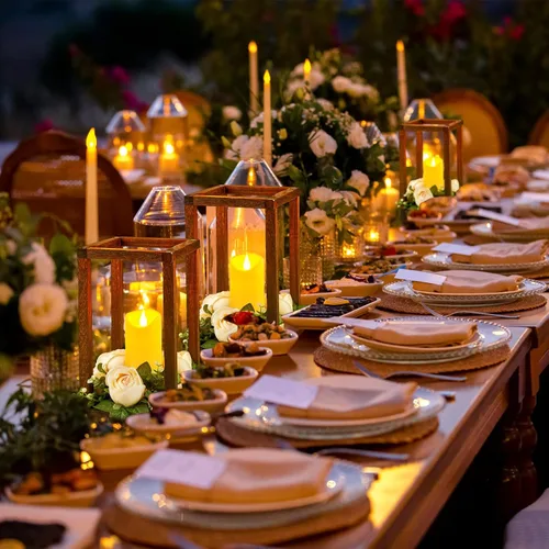 Vista 6 de Sabary 30 linternas de eucalipto para boda, centro de mesa, incluye portavelas de madera, sin pilas, velas, coronas de rosas para decoración de mesa