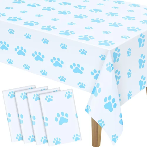 Vista 10 de Tatuo 2 manteles con estampado de patas, decoración de cumpleaños de perro, funda de mesa de plástico con diseño de pata de gato, desechable, Negro
